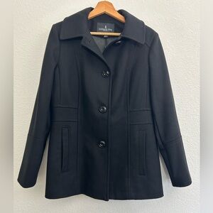 LONDON FOG size S Black Wool Blend SINGLE BREASTED Coat COLLARED 4 BUTTON